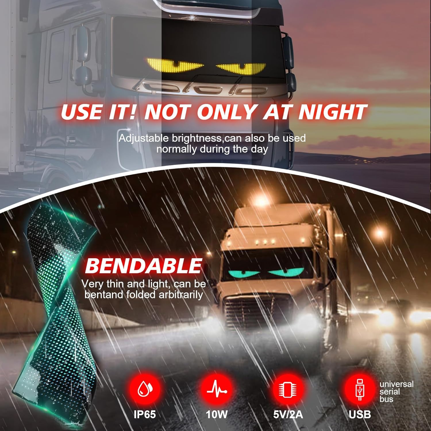 RGB Devil Eye Effect LED Light for Car & Truck -Programmable Patterns via Phone, Sticky Windshield Screen, Remote Control, Boast Your Vehicle's Visibility - 图片 8