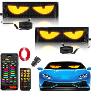 2PCS Synchronized Devil Eyes Light,Full Color Big Eye Flex Signs for Windshield,Programmable LED Display for Car,Fexible Scrolling Led Light Sign for Car Window