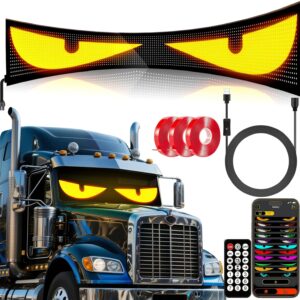 RGB LED Car Matrix Pixel Panel,Heavy-Duty Truck LED Devil's Eye Light Bar - Professional Grade Programmable Dynamic Lighting System with Dual Bluetooth APP & Remote Control - for Semi-Truck/Windshield ModificationTruck Eyes Sign Animation DIY Programmable Bluetooth App Control