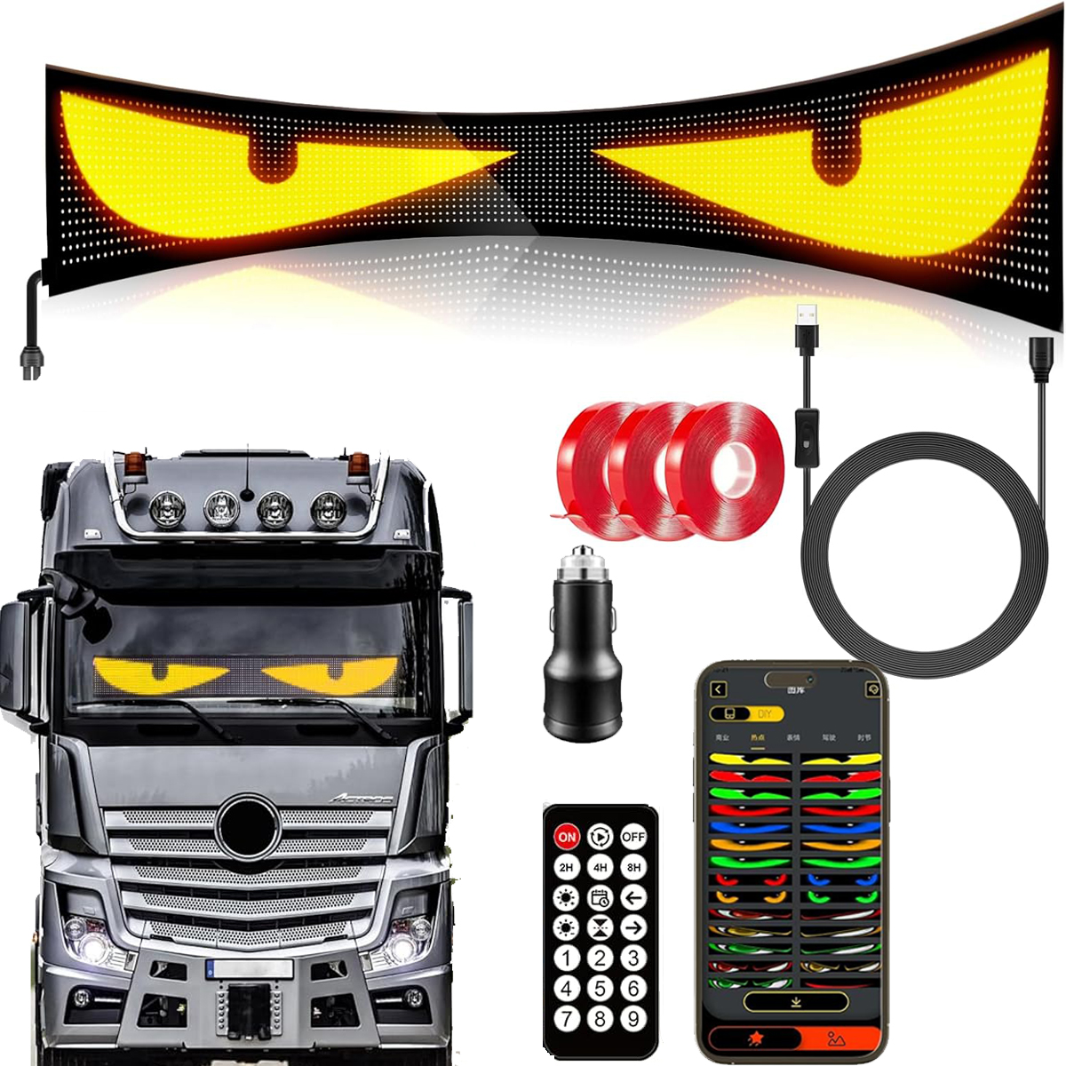 Devil Eyes Light for Cars,Customs Sizes LED Eyes For Car Windshield, Programmable Ultra-Thin Flexible LED Eyes for Truck Windshield, with Bluetooth APP & Remote Control for Cars,Trucks,Suv,Stores (1/2pcs)