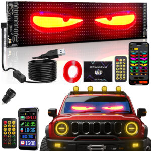 2Pcs LED Eyes for Truck Windshield,Devil Eyes Light for Cars,Flexible Scrolling Programmable LED Signs,Custom Editor Colours,Animations,Text