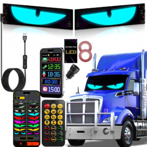 Flexible RGB Pixel LED Sign Board LED Eyes for Car Windshield,Devil Eyes Light for Windshield with Upgraded Chip Two Screens, Windshield Eyes with DIY Flex Display, Lightride Eyes Light for Car Trucks SUV
