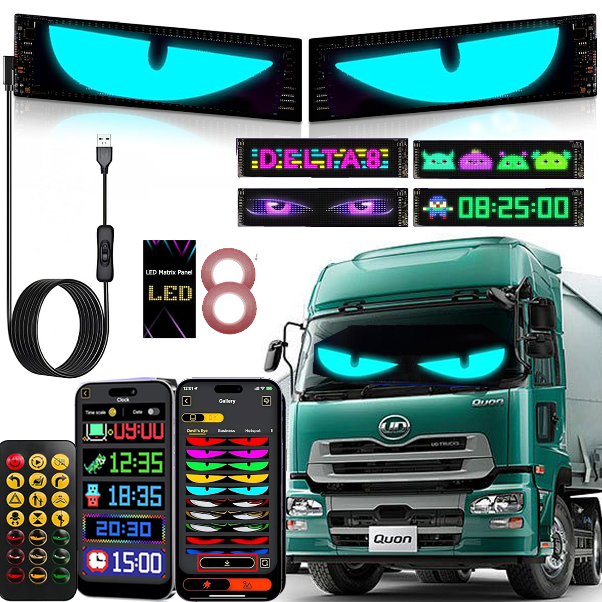 Devil Eyes Light for Cars SUVs,Programmable Flex LED Sign,Flexible RGB Pixel LED Sign Board,Led Eyes for Truck Windshield with APP Control and Remote Controller